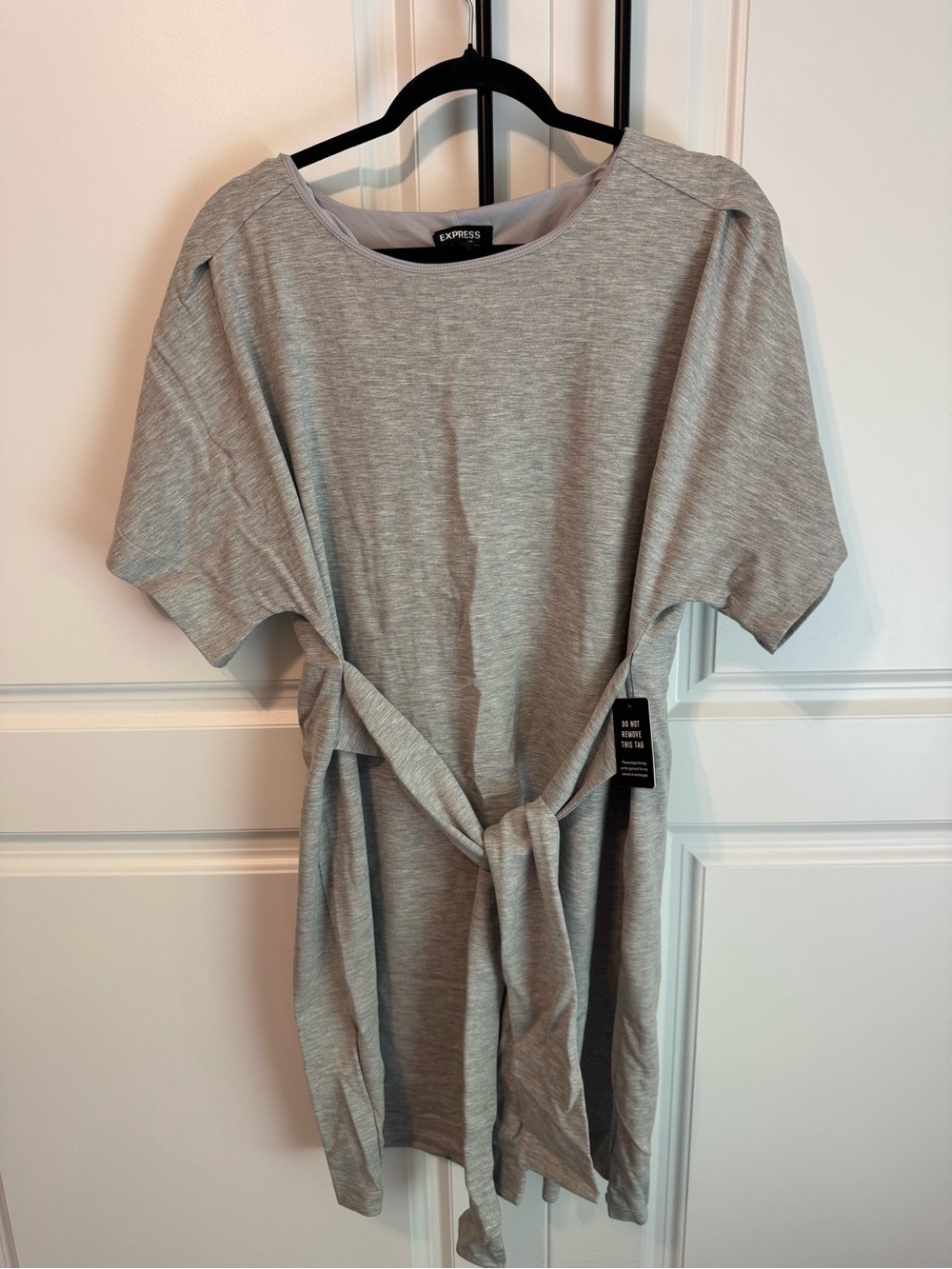 Express Heather Gray Short Sleeve Tunic with Tie Waist